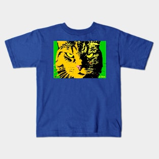 ANGRY CAT POP ART - ORANGE YELLOW GREEN BLACK Kids T-Shirt